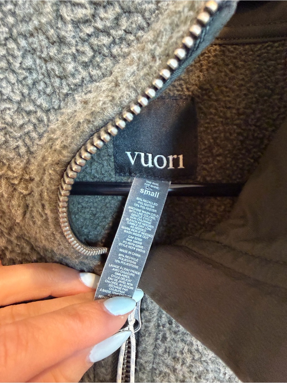 Vuori Olive Green Sherpa Zip Hoodie with Contrasting Pocket Trim - Picture 3 of 4